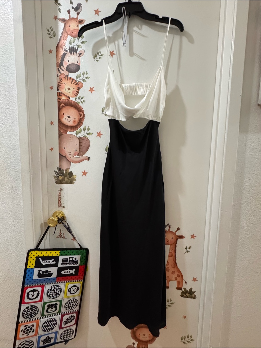 Forever 21 Black & White Spaghetti-Strap Cutout Maxi Dress